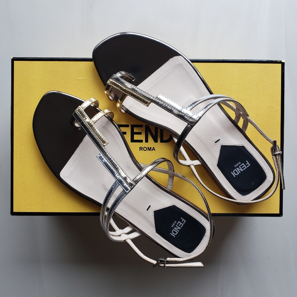 Fendi sz36 flat sandals (silver/gold/sepia)
